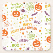Spooky & Fun Pumpkin - Kleurrijk Halloween Patroon Kartonnen Onderzetters (Voorkant)