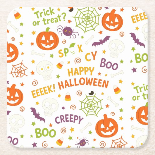 Spooky & Fun Pumpkin - Kleurrijk Halloween Patroon Kartonnen Onderzetters (Voorkant)
