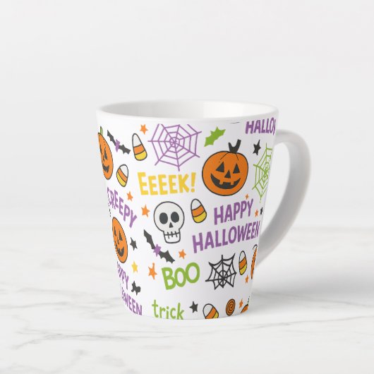 Spooky & Fun Pumpkin - Kleurrijk Halloween Patroon Latte Mok (Rechterhoek)