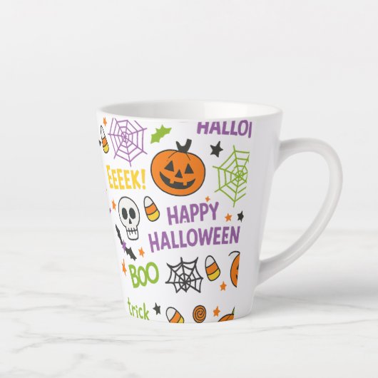 Spooky & Fun Pumpkin - Kleurrijk Halloween Patroon Latte Mok (Rechts)