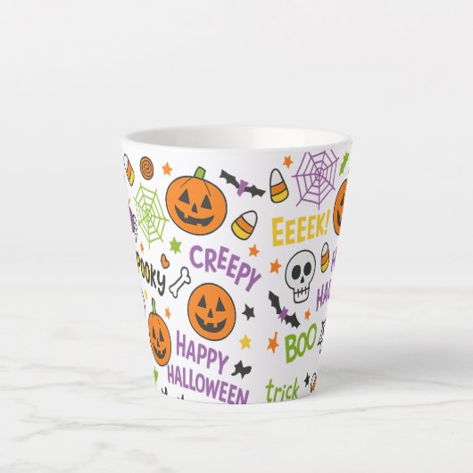 Spooky & Fun Pumpkin - Kleurrijk Halloween Patroon Latte Mok (Voorkant)