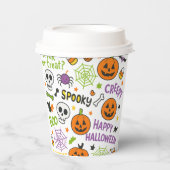 Spooky & Fun Pumpkin - Kleurrijk Halloween Patroon Papieren Bekers (Voorkant)
