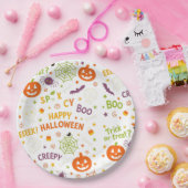Spooky & Fun Pumpkin - Kleurrijk Halloween Patroon Papieren Bordje (Feest)