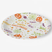 Spooky & Fun Pumpkin - Kleurrijk Halloween Patroon Papieren Bordje (Gekanteld)