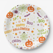 Spooky & Fun Pumpkin - Kleurrijk Halloween Patroon Papieren Bordje (Voorkant)