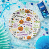 Spooky & Fun Pumpkin - Kleurrijk Halloween Patroon Papieren Bordje (Feest)
