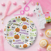 Spooky & Fun Pumpkin - Kleurrijk Halloween Patroon Papieren Bordje (Feest)