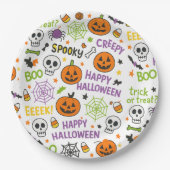 Spooky & Fun Pumpkin - Kleurrijk Halloween Patroon Papieren Bordje (Voorkant)