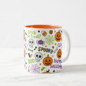Spooky & Fun Pumpkin - Kleurrijk Halloween Patroon Tweekleurige Koffiemok (Voorkant rechts)