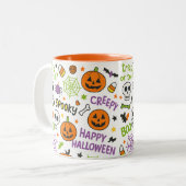 Spooky & Fun Pumpkin - Kleurrijk Halloween Patroon Tweekleurige Koffiemok (Voorkant links)