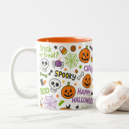 Spooky & Fun Pumpkin - Kleurrijk Halloween Patroon Tweekleurige Koffiemok