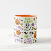 Spooky & Fun Pumpkin - Kleurrijk Halloween Patroon Tweekleurige Koffiemok (Center)