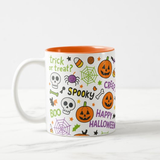 Spooky & Fun Pumpkin - Kleurrijk Halloween Patroon Tweekleurige Koffiemok (Links)
