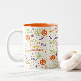 Spooky & Fun Pumpkin - Kleurrijk Halloween Patroon Tweekleurige Koffiemok
