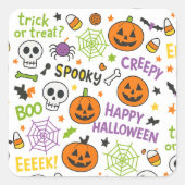 Spooky & Fun Pumpkin - Kleurrijk Halloween Patroon Vierkante Sticker (Voorkant)