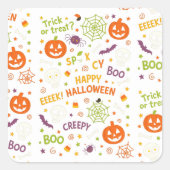Spooky & Fun Pumpkin - Kleurrijk Halloween Patroon Vierkante Sticker (Voorkant)