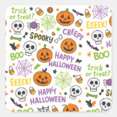 Spooky & Fun Pumpkin - Kleurrijk Halloween Patroon Vierkante Sticker (Voorkant)