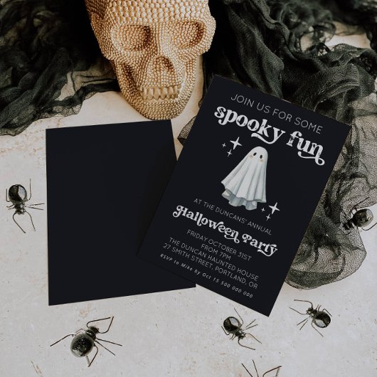 Spooky Fun Retro Ghost Halloween Invitation Kaart