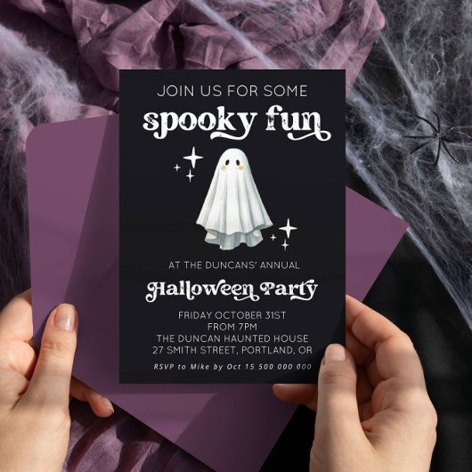 Spooky Fun Retro Ghost Halloween Invitation Kaart
