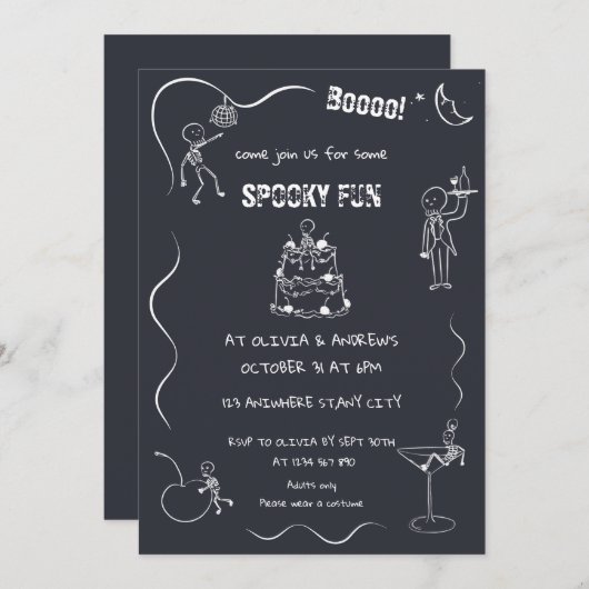 Spooky fun Skeleton Zwart Volwassen Halloween Part Kaart (Voorkant / Achterkant)