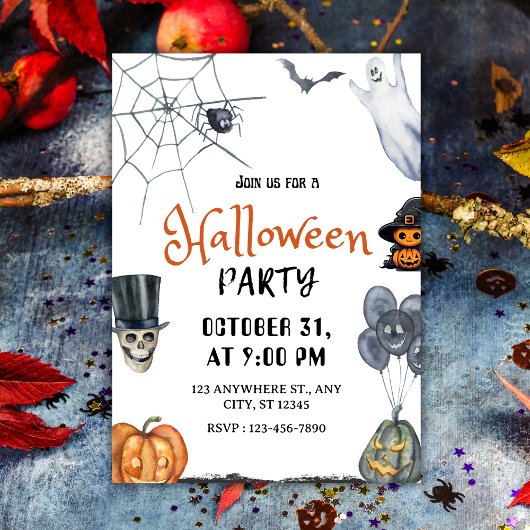Spooky Fun Waterverf Halloween Party Invitation Kaart