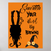Spooky Funky Halloween Party Cauldron Witch Pet Poster (Voorkant)