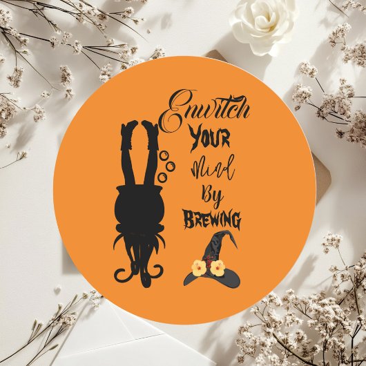 Spooky Funky Halloween Party Cauldron Witch Pet Ronde Sticker