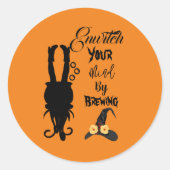 Spooky Funky Halloween Party Cauldron Witch Pet Ronde Sticker (Voorkant)