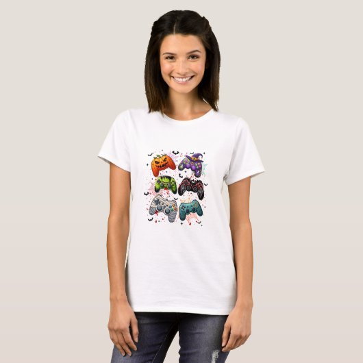Spooky Gamer Girl Halloween T-shirt (Voorkant volledig)