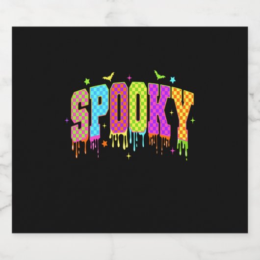 Spooky geblokte Halloween Sparkling Wijnetiket (Enkel label)