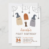 Spooky geesten en spinnen eerste verjaardag Invi Kaart (Voorkant)