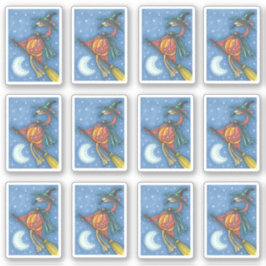 SPOOKY GEKKE PINK FLAMINGO WITCH OVER HALLOWEEN RI STICKER