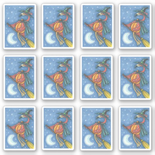 SPOOKY GEKKE PINK FLAMINGO WITCH OVER HALLOWEEN RI STICKER (Voorkant)