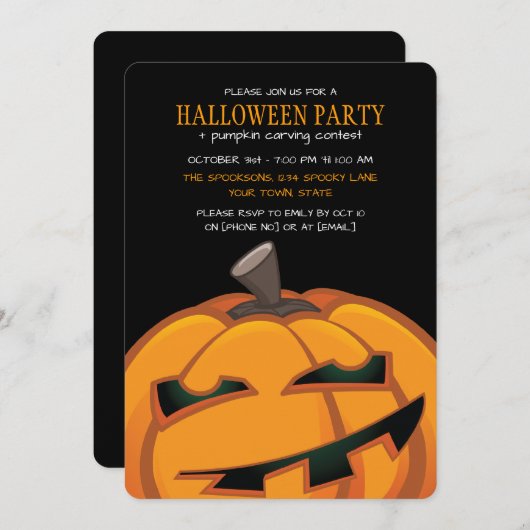 Spooky gesneden pompoen Halloween Party Uitnodigin Kaart (Voorkant / Achterkant)