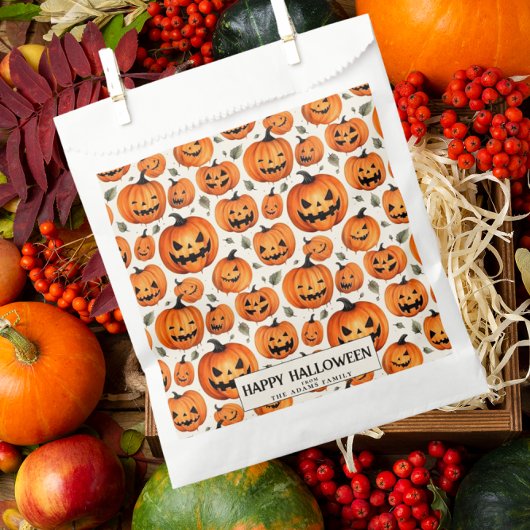 Spooky gesneden pompoenen en herfstbladeren Hallow Bedankzakje