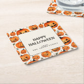 Spooky gesneden pompoenen en herfstbladeren Hallow Kartonnen Onderzetters (Schuin)