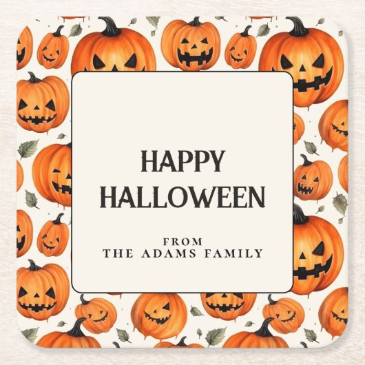 Spooky gesneden pompoenen en herfstbladeren Hallow Kartonnen Onderzetters (Voorkant)