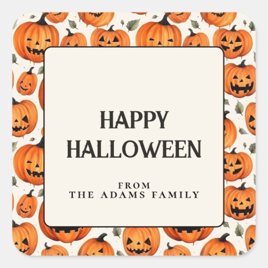 Spooky gesneden pompoenen en herfstbladeren Hallow Vierkante Sticker (Voorkant)