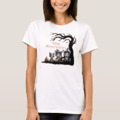 Spooky gestreepte Halloween Ghost Cat met Kittens T-shirt (Voorkant)