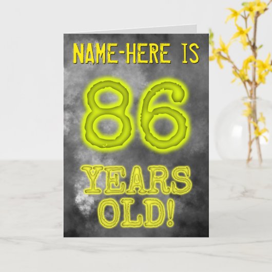 Spooky Ggloed Aura Kijk "86 JAAR OUD!" + naam Kaart (Gele Bloem)