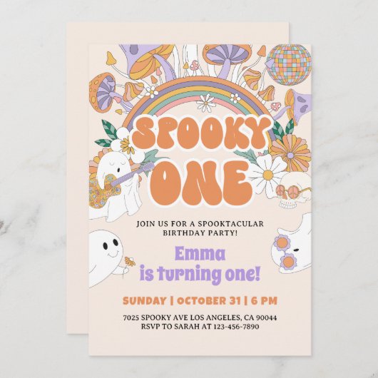 Spooky Ghost 1e Verjaardagsfeestuitnodiging Kaart (Voorkant / Achterkant)