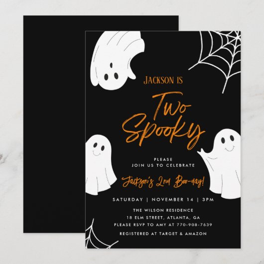 Spooky Ghost 2e verjaardag Uitnodiging (Voorkant / Achterkant)
