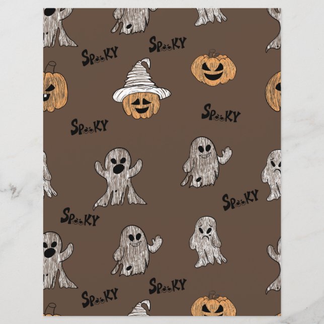 Spooky Ghost and Pumpkin Halloween Pattern Scrapbo (Voorkant)