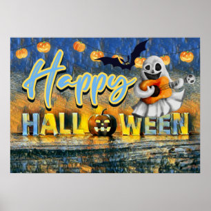 Spooky Ghost, Bat en Jack-o'-lantern Halloween Poster