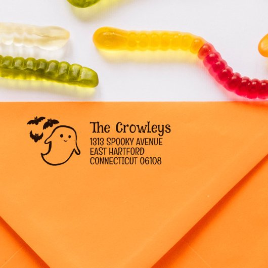 Spooky Ghost & Bats Halloween Retouradres Zelfinktende Stempel