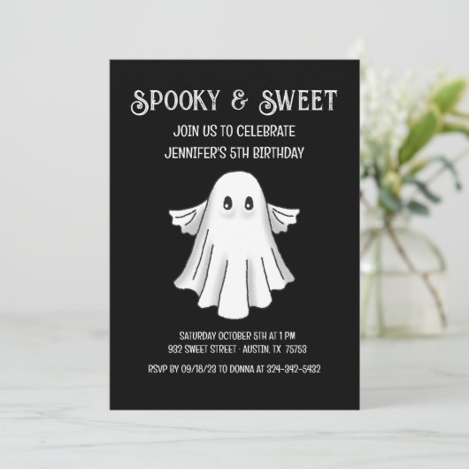 Spooky Ghost Birthday Invitation Kaart (Staand voorkant)
