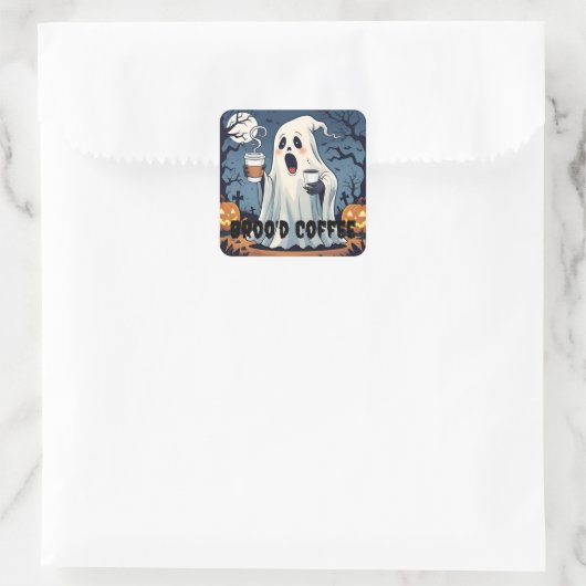Spooky ghost Broo'd Coffee Halloween Cafe sticker (Tas)