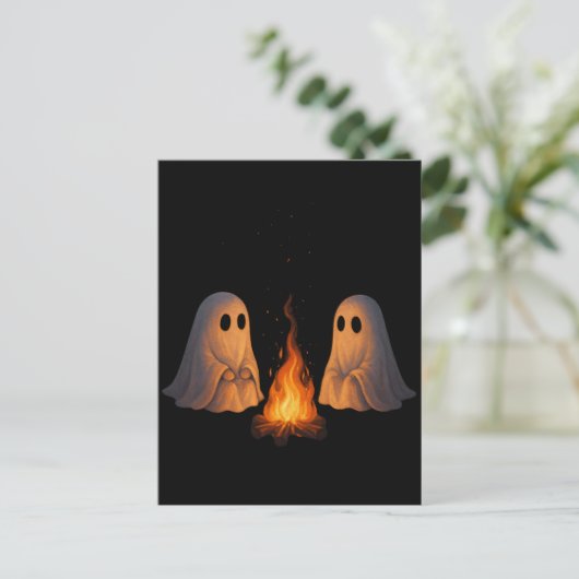 Spooky Ghost Campfire Night Forest Art - Halloween Briefkaart (Staand voorkant)
