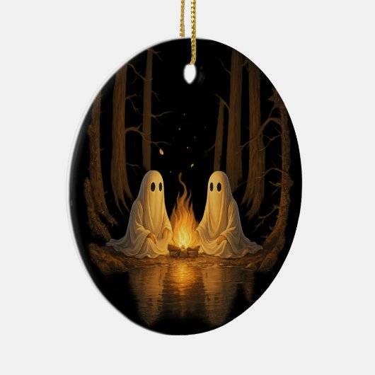 Spooky Ghost Campfire Night Forest Art - Halloween Keramisch Ornament (Rechts)