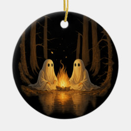 Spooky Ghost Campfire Night Forest Art - Halloween Keramisch Ornament